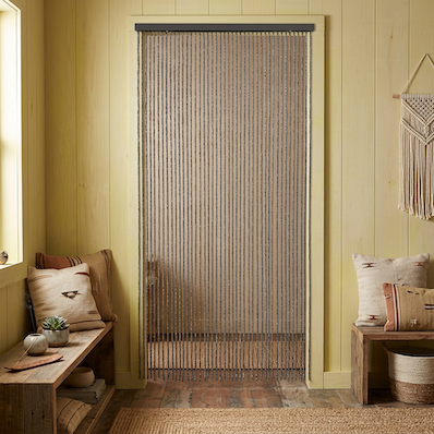 Wooden Beaded Door Curtain Dark Grey Rectangular